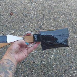 Black Crocodile Pattern Women's Glam Belt Bag Houdini Collection leather